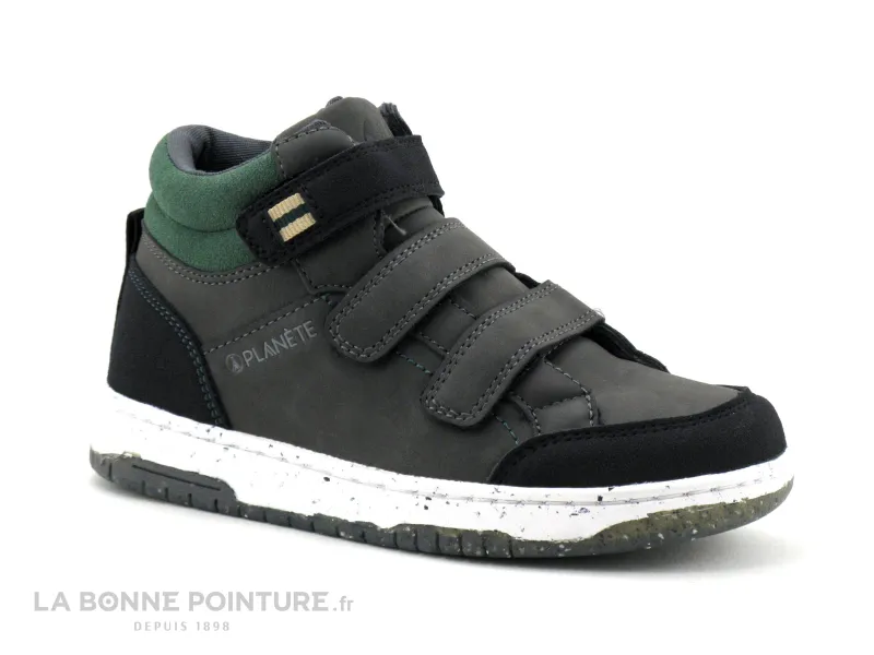 Achat chaussures Alma Planete Enfant Botte et Bottillon, vente Alma Planete ECKOS - 3 Velcros - Gris Vert Noir - Basket montante