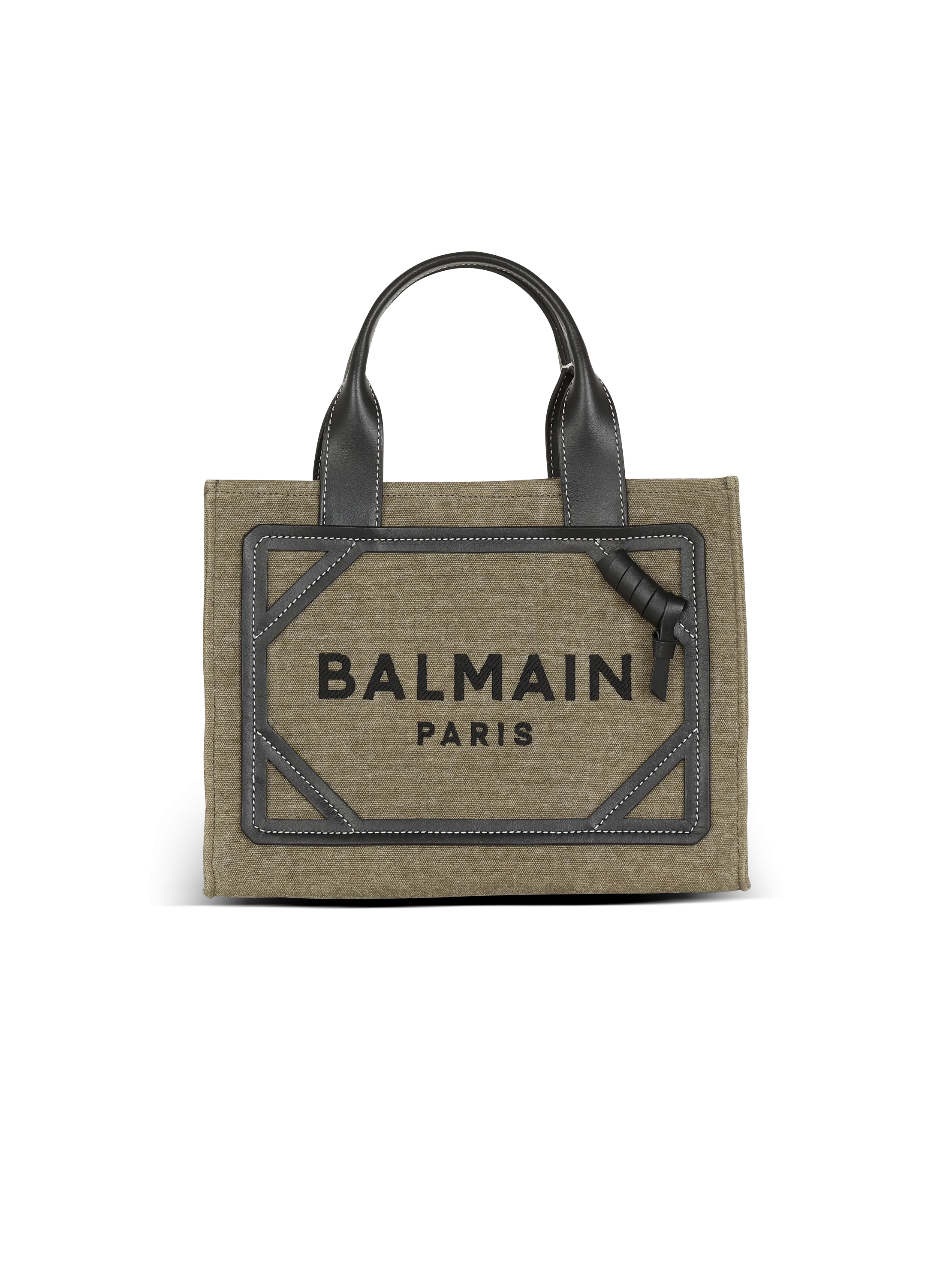 BALMAIN  Cabas b-army petit modèle en toile avec empiècements en cuir - Vert