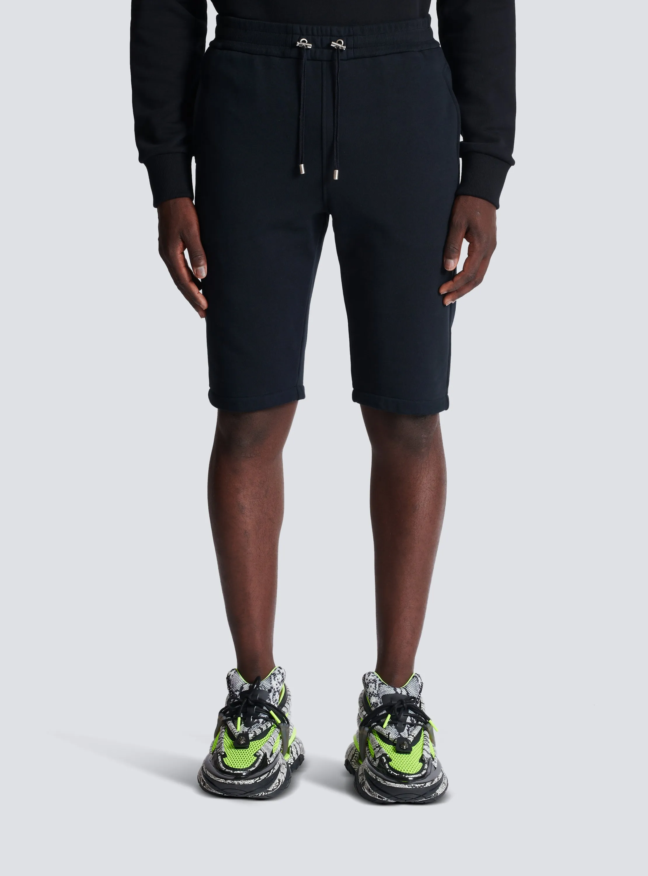 BALMAIN  Short en coton floqué logo balmain paris - Noir