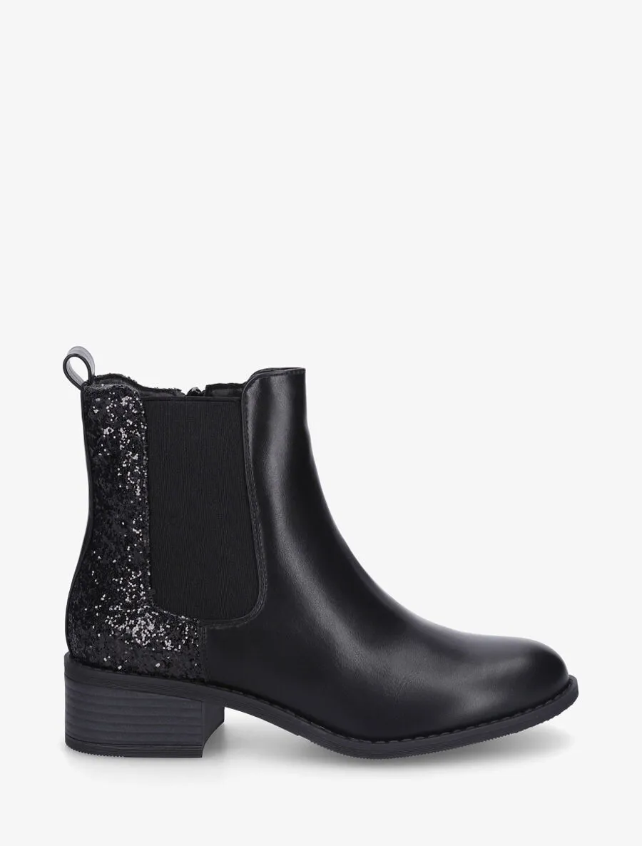 Bottines en simili style chelsea à contrefort pailleté - Noir