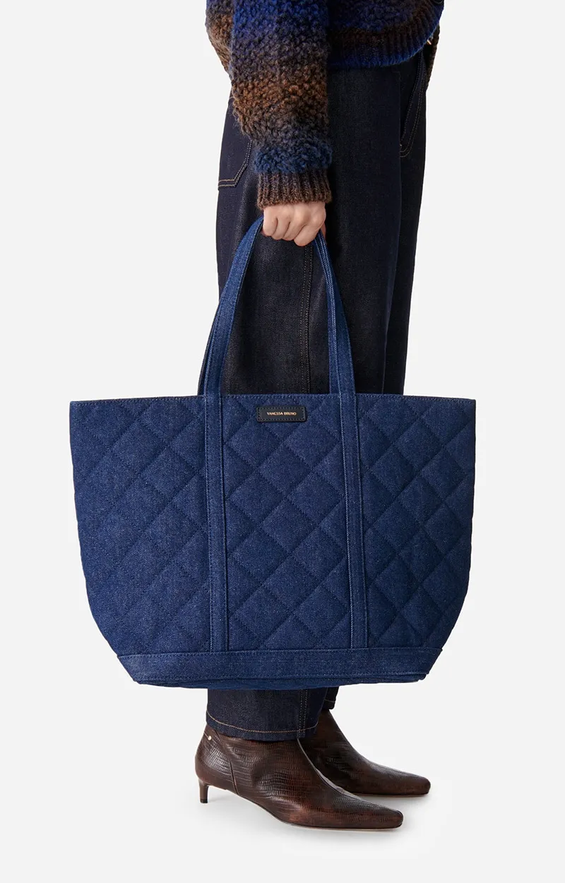 Cabas XL En Denim Matelass\u00e9 Port\u00e9 Main