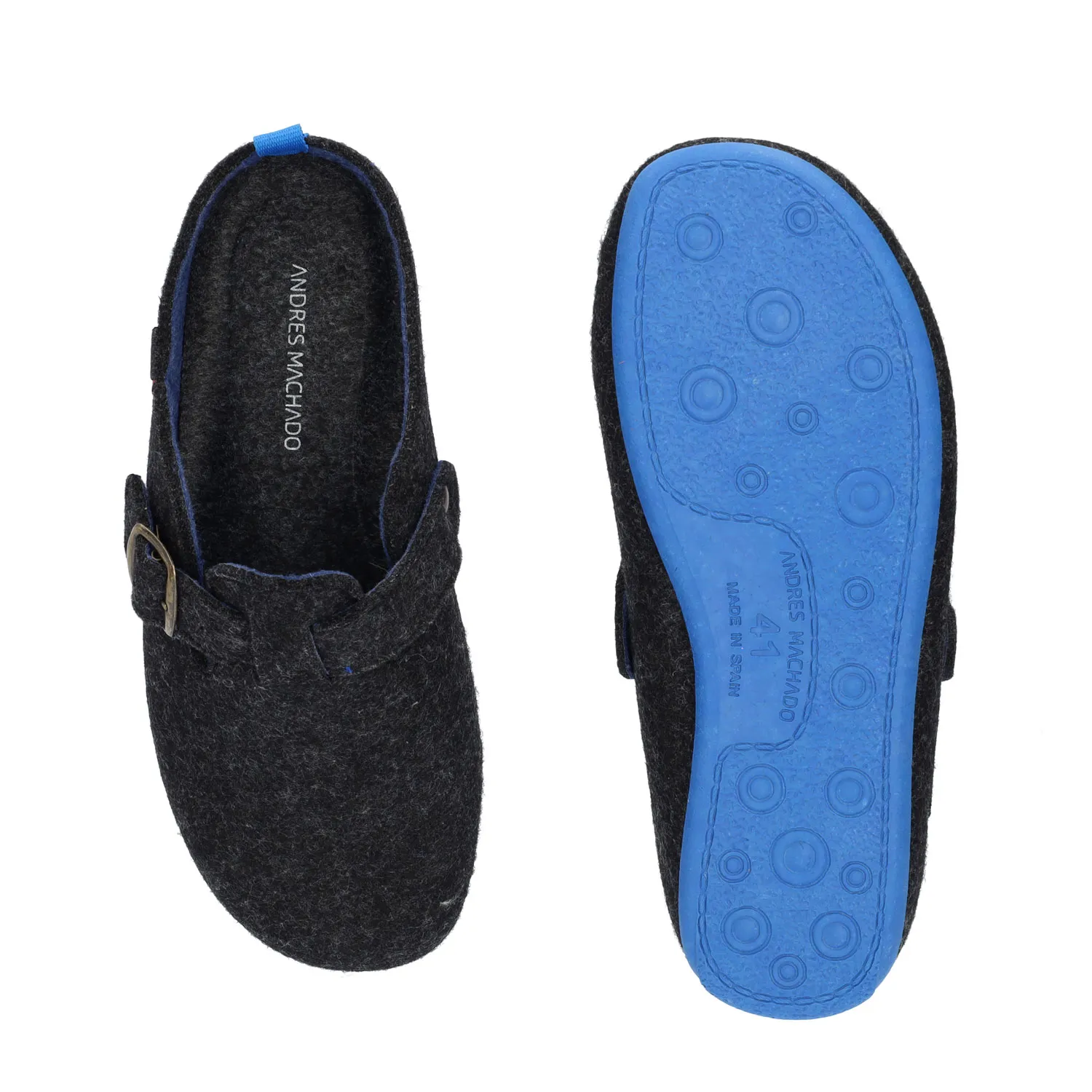 Chaussons de maison avec boucle unisexe et feutre noir.