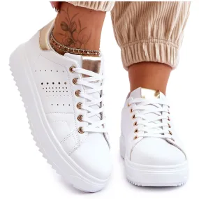 Chaussures de sport pour femmes blanches et dorées Be First!