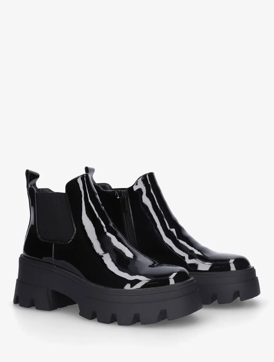 Chelsea boots vernies à semelle crantée - Noir