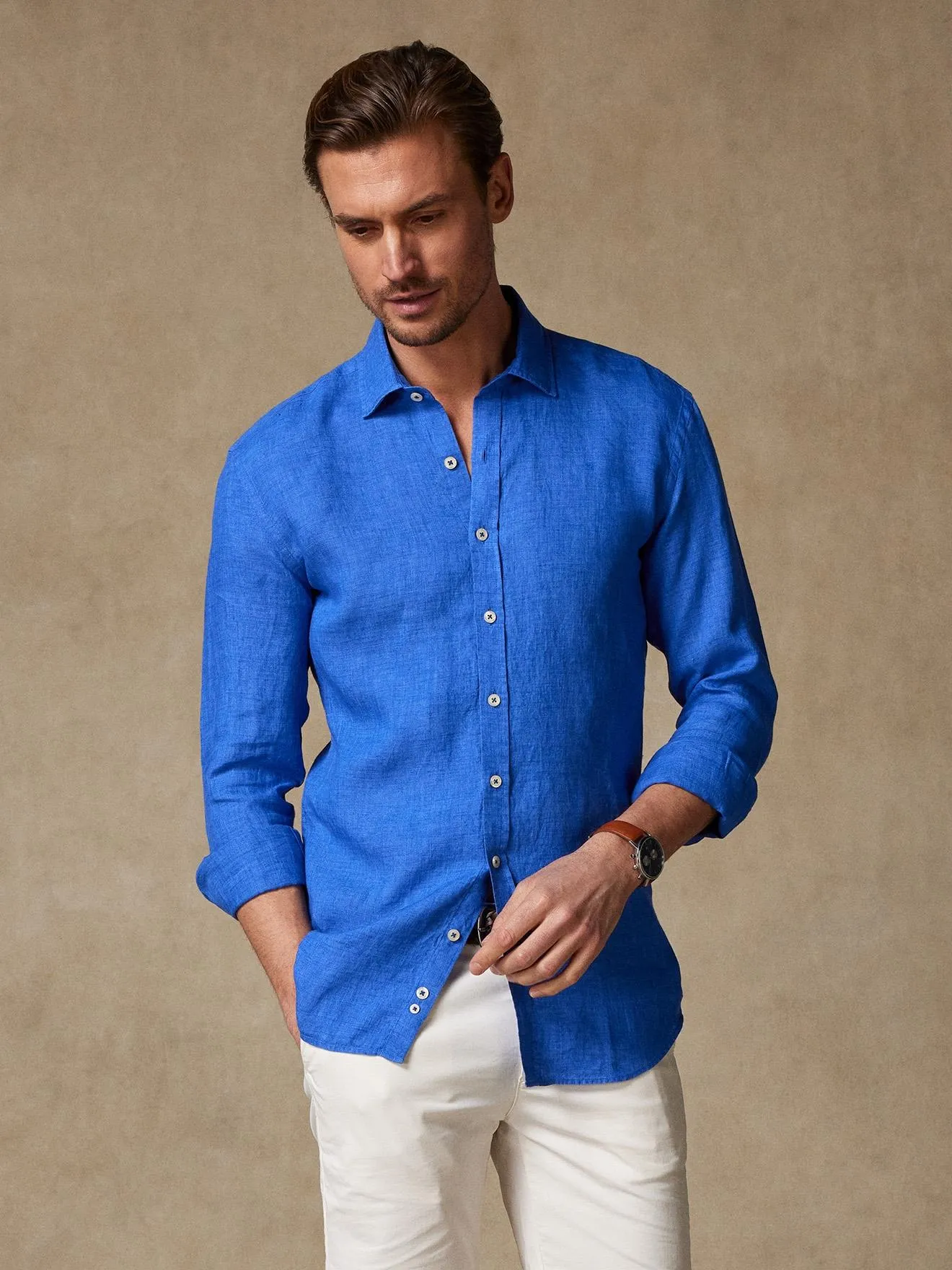 Chemise cintrée Cody en lin indigo