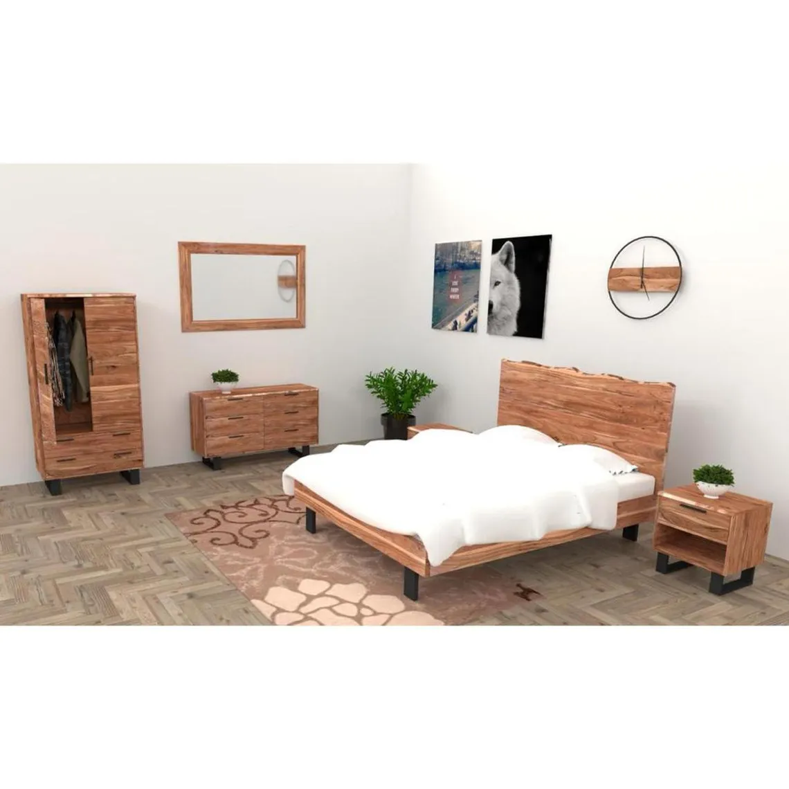 Commode 3 Tiroirs 81cm Acacia Massif Pied Métal Noir | 3 Suisses