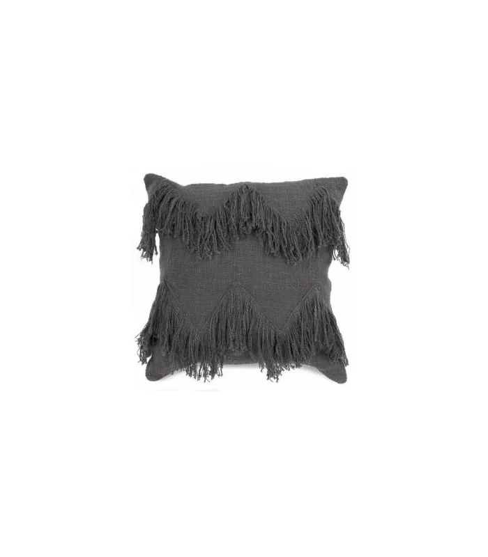 COUSSIN GRIS FONCÉ AVEC FRANGE 17X17''