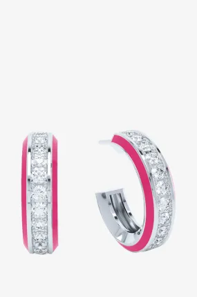 Créoles en or blanc et diamants Eternity Pink Enamel - 2 cm