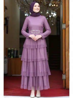 Dusty Rose Modest Evening Dress