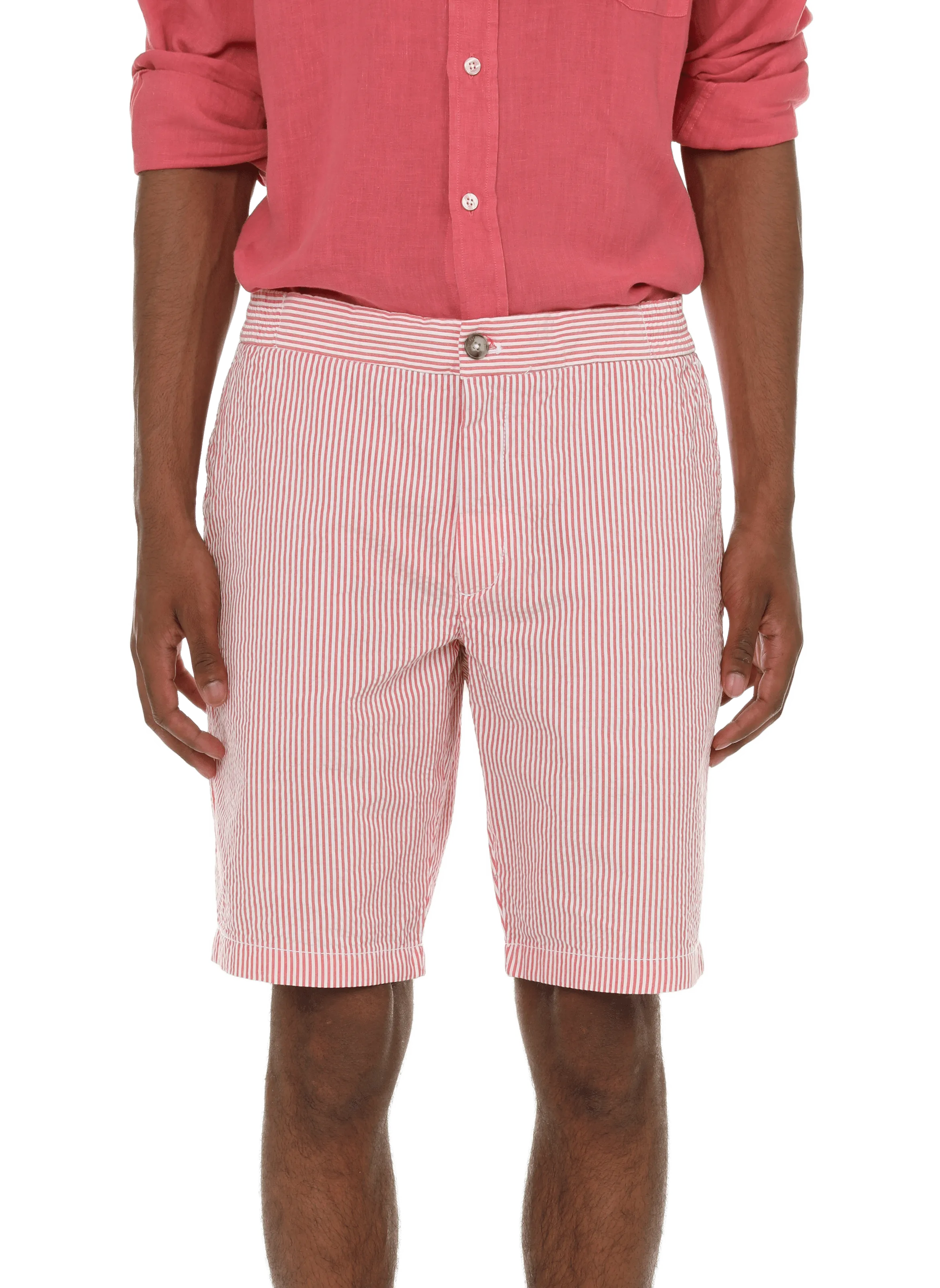 FACONNABLE  Short rayé en coton  - Rouge