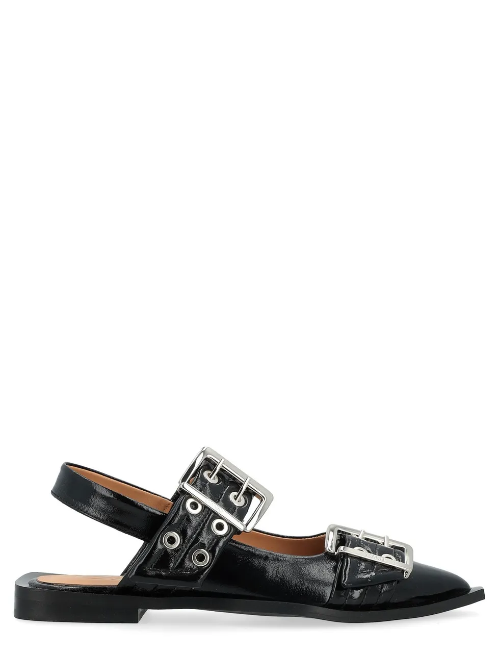 Ganni Ballerine Chunky Buckle en noir naplack