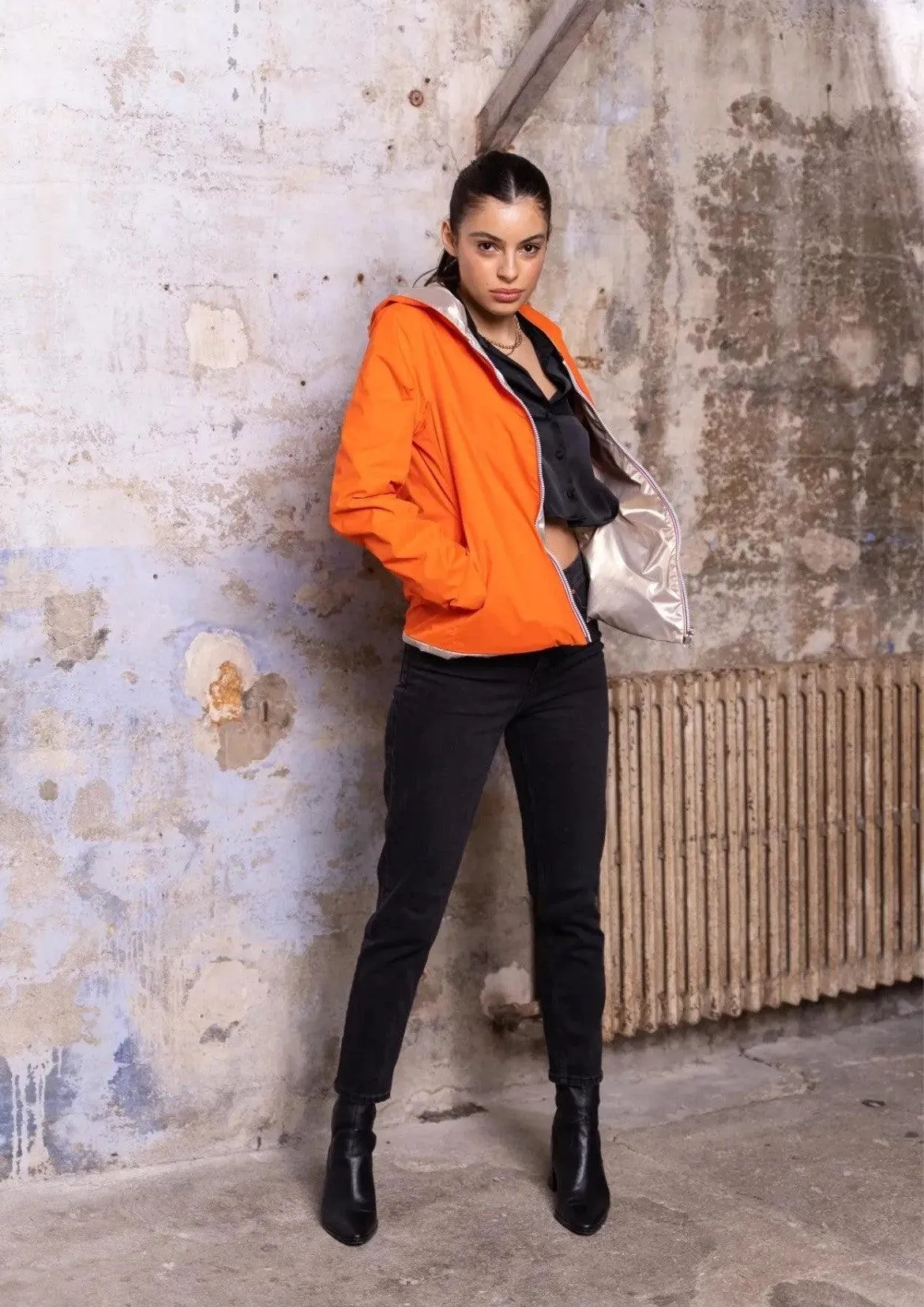 Imperméable réversiblecourt sans garnissage ouate marque Laura Jo couleur Orange Doré
