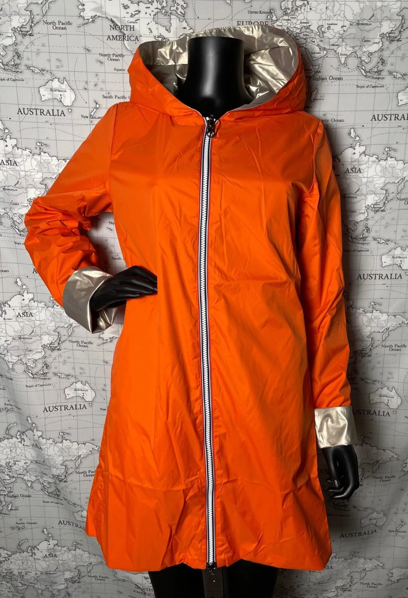 Imperméable réversiblelong sans garnissage ouate couleur Orange doré Laura Jo