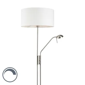 Lampadaire acier et blanc avec bras de lecture orientable - Luxor