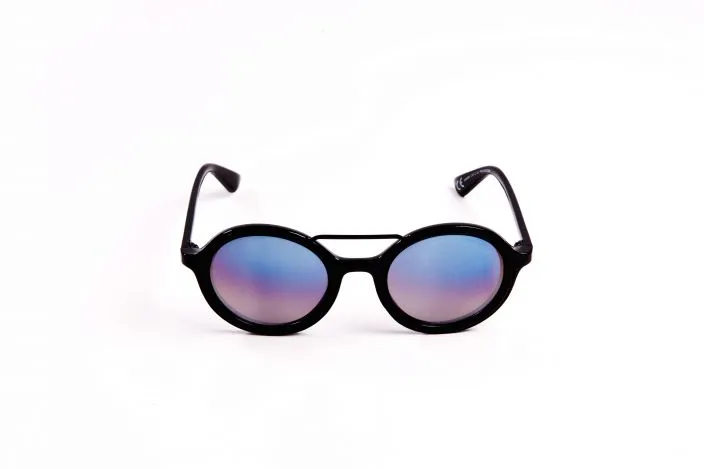 Lunettes de Soleil Noir Verres Miroirs Bleus
