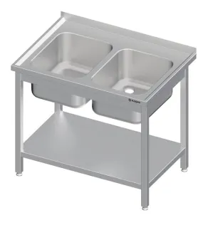 Meuble évier Stalgast avec base 1500x600x850 mm avec deux bacs à droite avec dosseret soudé VST15603RA acheter à bas prix 