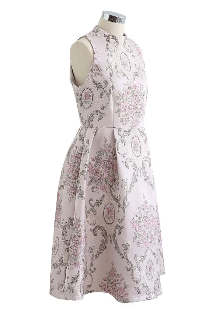 Pivoine splendide Robe sans manches en jacquard baroque rose
