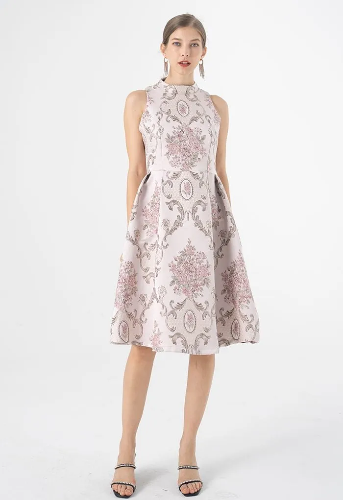 Pivoine splendide Robe sans manches en jacquard baroque rose