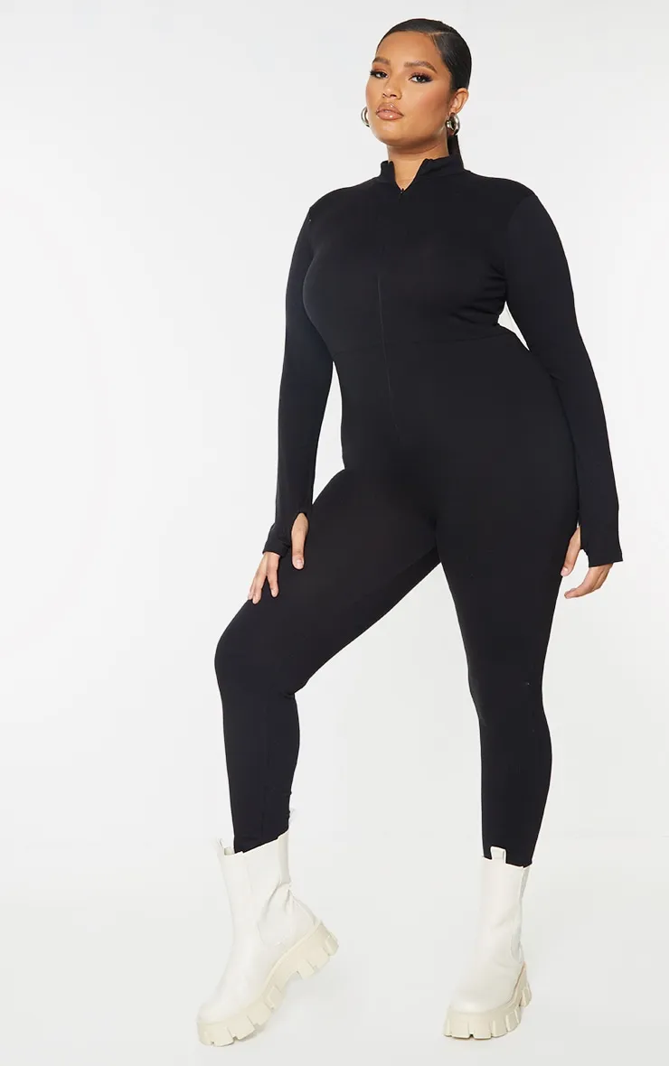 Plus Combinaison moulante noire zippée à manches longues