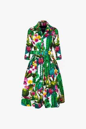 Robe chemise midi en popeline Audrey #2 Tropical Cactus