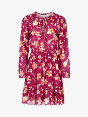 Robe fleurie à buste ajouré - rouge