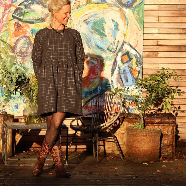 Robe Mia midi - flanelle de coton quadrillé or