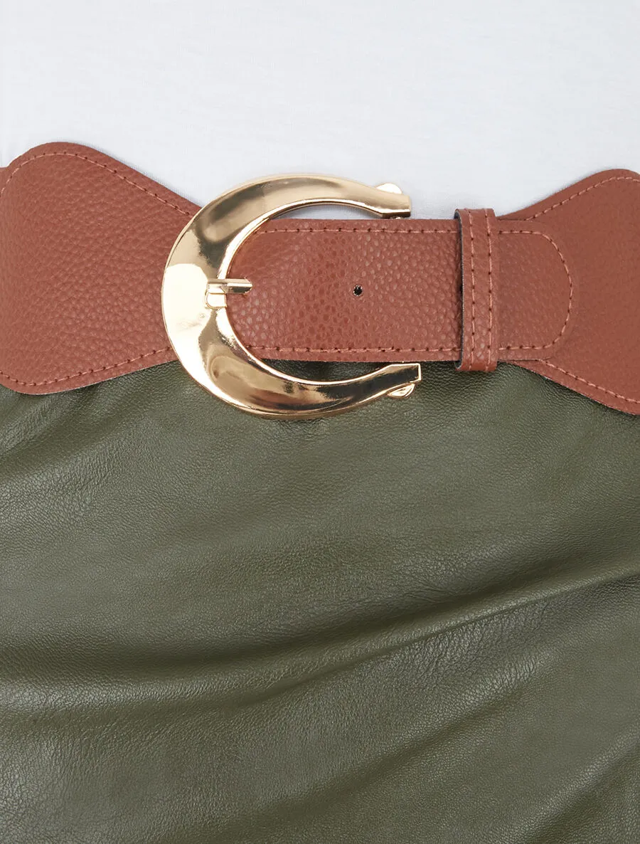 Robe midi bi-matière sans manches - Kaki