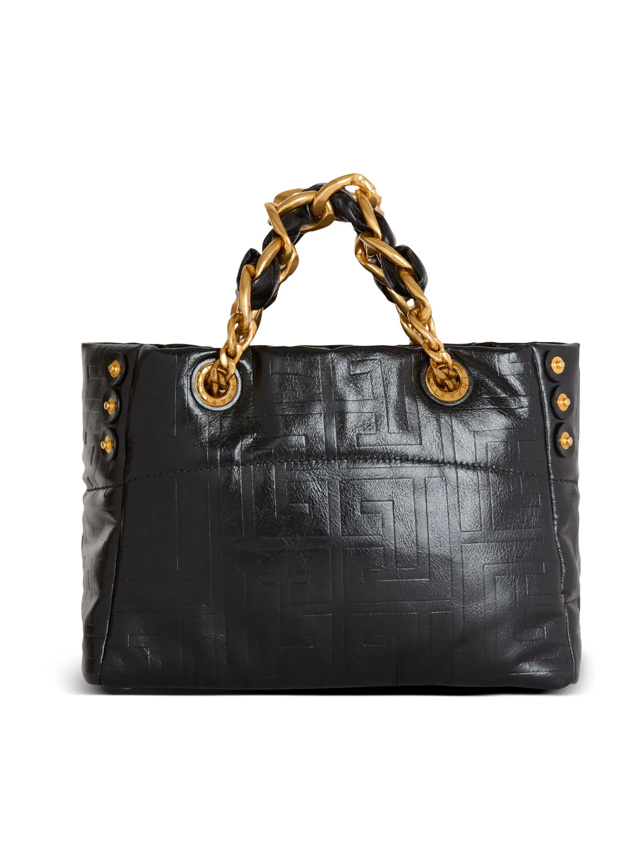 SAC CABAS 1945 SOFT SMALL EN CUIR DE VEAU CRAQUELé EMBOSSé MONOGRAMME PB LABYRINTHE - BALMAIN pour FEMME | Printemps
