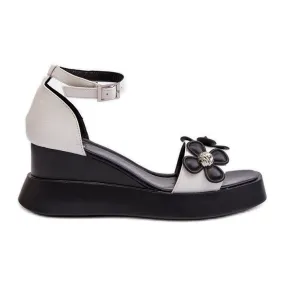 Sandales Pour Femmes Sur Plateforme Et Compensée Avec Fleurs, Blanc Foviana blanche