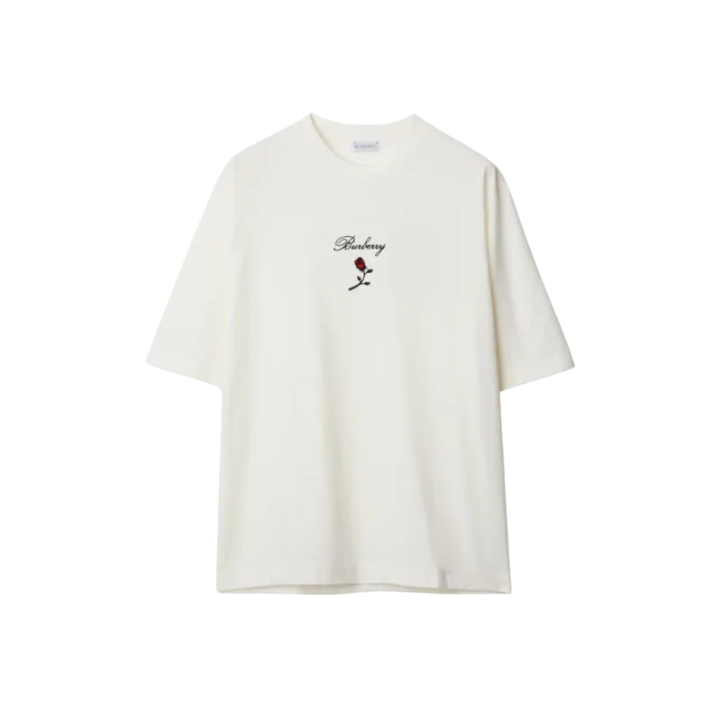 T-shirt coton écru inscription logo fleur Rose