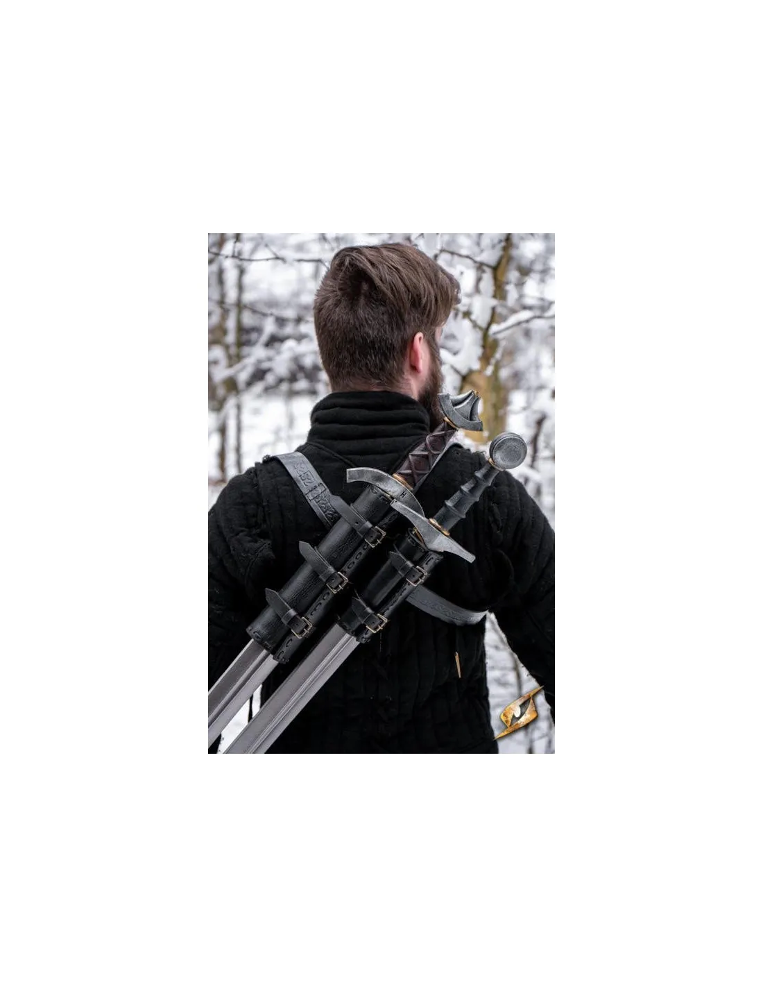 Tahalí double pour le dos en noir ⚔️ Boutique Épées